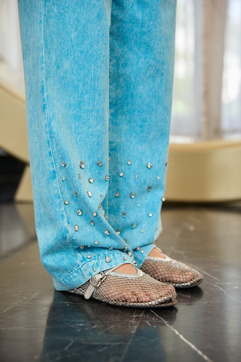 Sky Blue Studded Denim Co-ord Set with Tie-Up Top