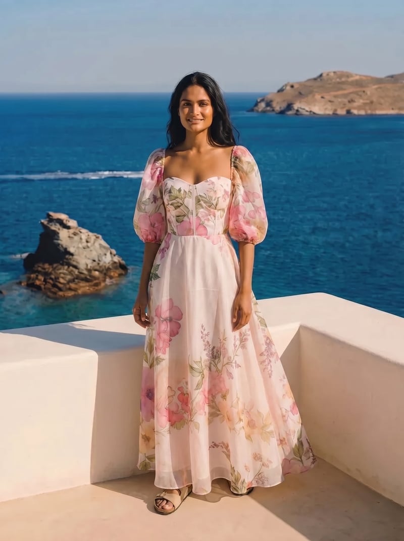 Off-White Floral Corset Bodice Maxi Dress