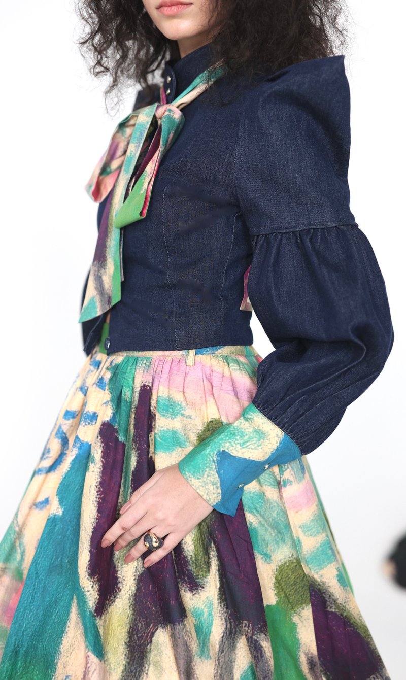 Multicolor Abstract Printed Bubble Midi Skirt
