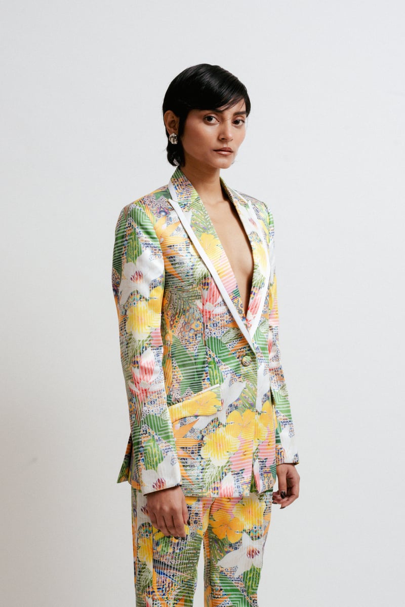 Multicolor Digital Print Tailored Jacket with Peak Lapels