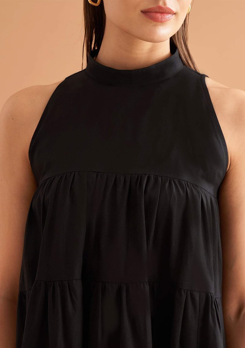 Black Tiered Halter Neck Mini Dress