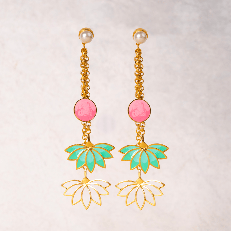 Lotus Charm Earrings Enamel Top
