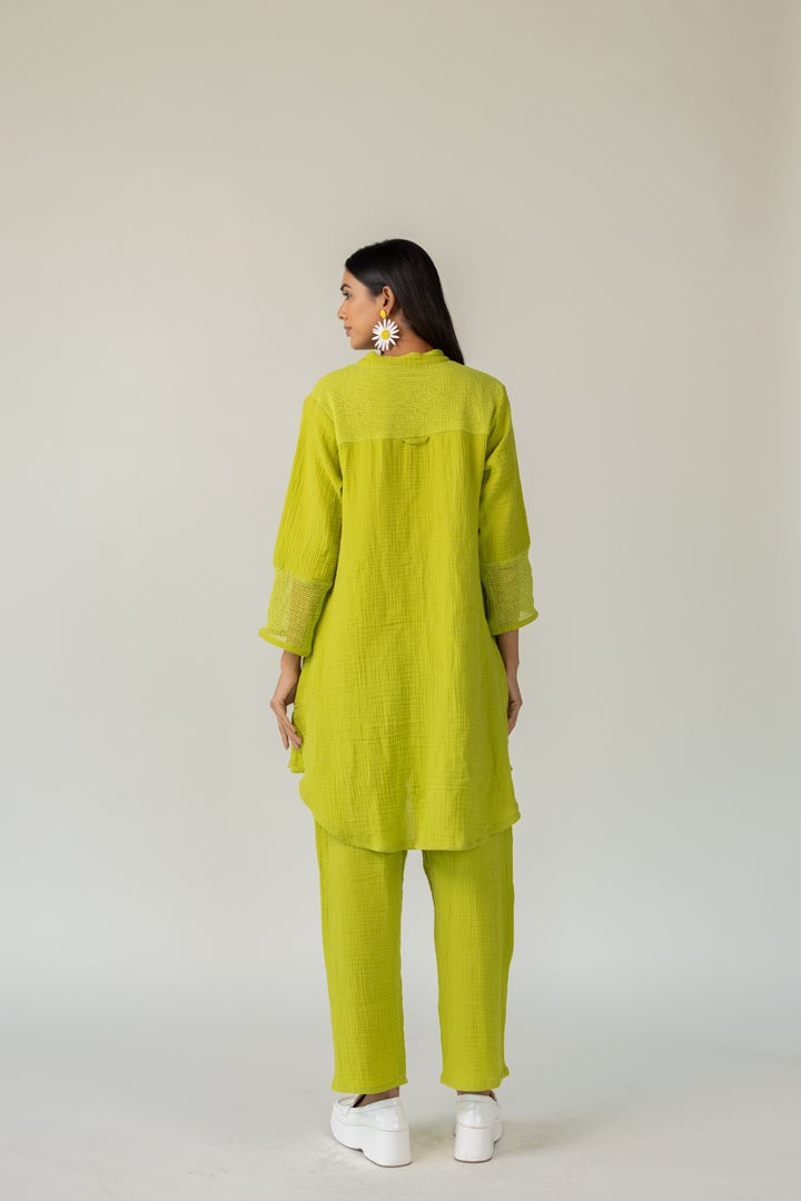 Green Cotton Tunic and Tapered Pants Co-ord Set