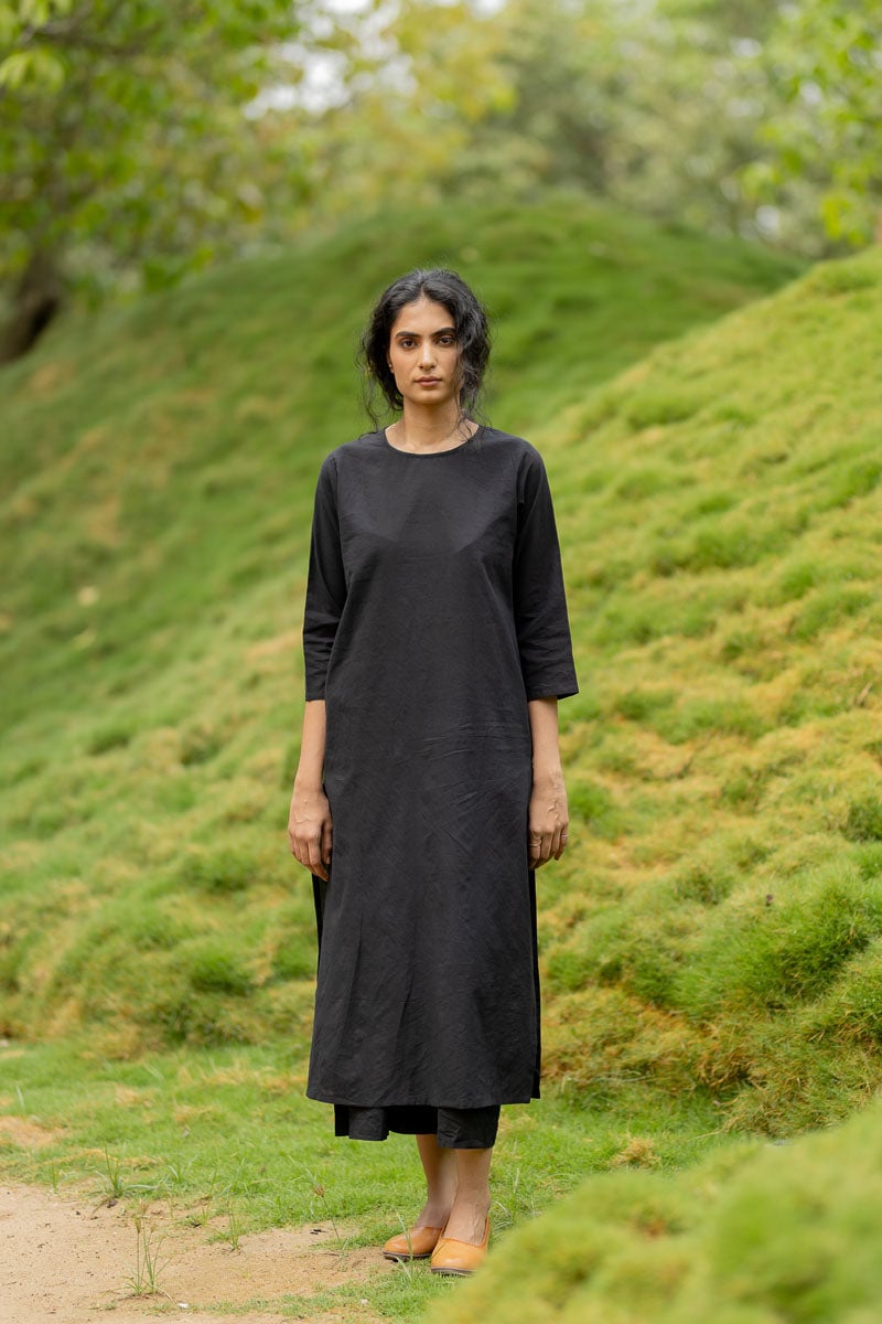 Black Cotton Kurta and Culotte Co-ord Set