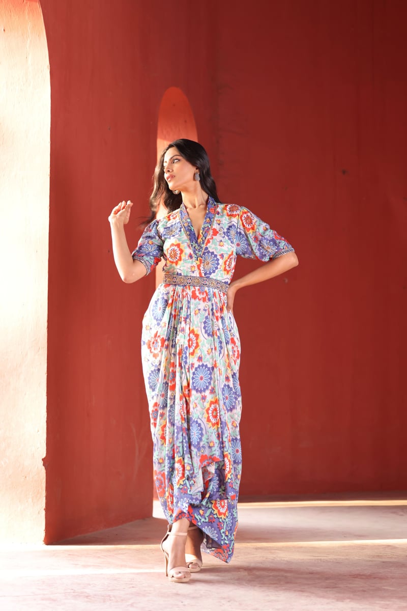 Golden Zari Dress One Piece White
