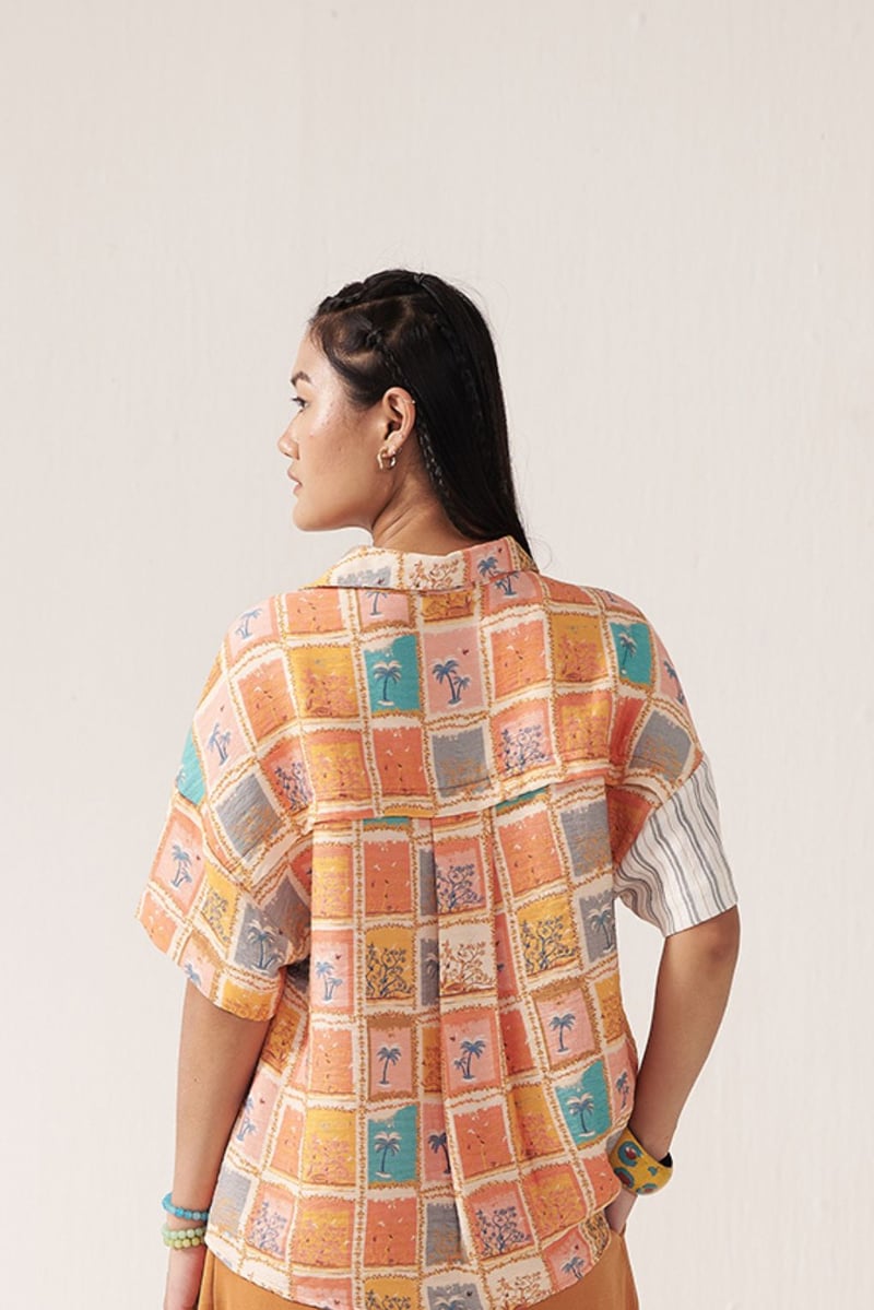 Multicolor Mixed-Print Button-Down Shirt