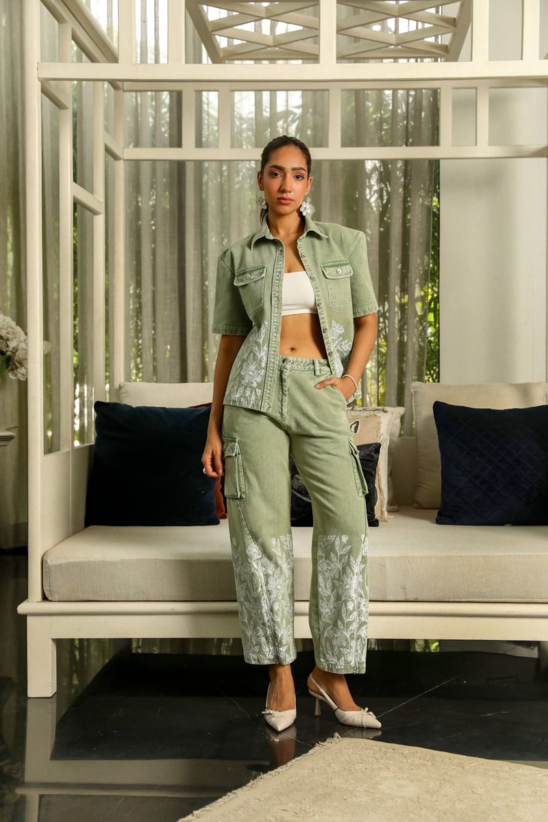Green Cotton Twill Shirt and Cargo Pants Co-ord Set — KAY KAY