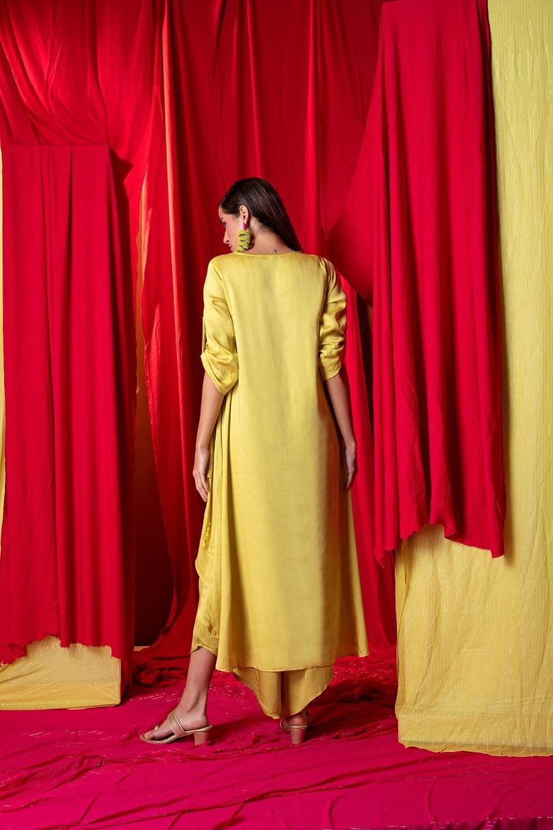 Lime Green High-Low Tunic and Palazzo Co-ord Set
