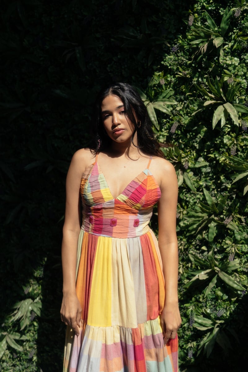 Multicolor Colorblocked Tiered Maxi Dress with Embroidery