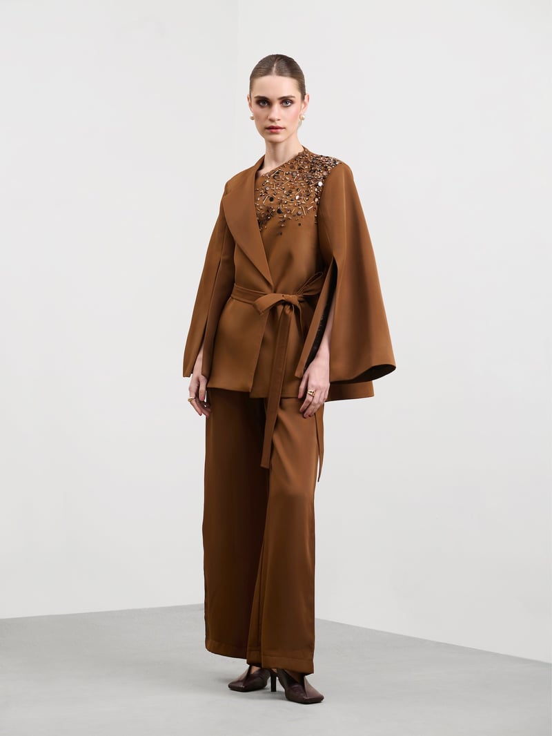 Mocha Brown Wide-Leg Trousers with Pockets