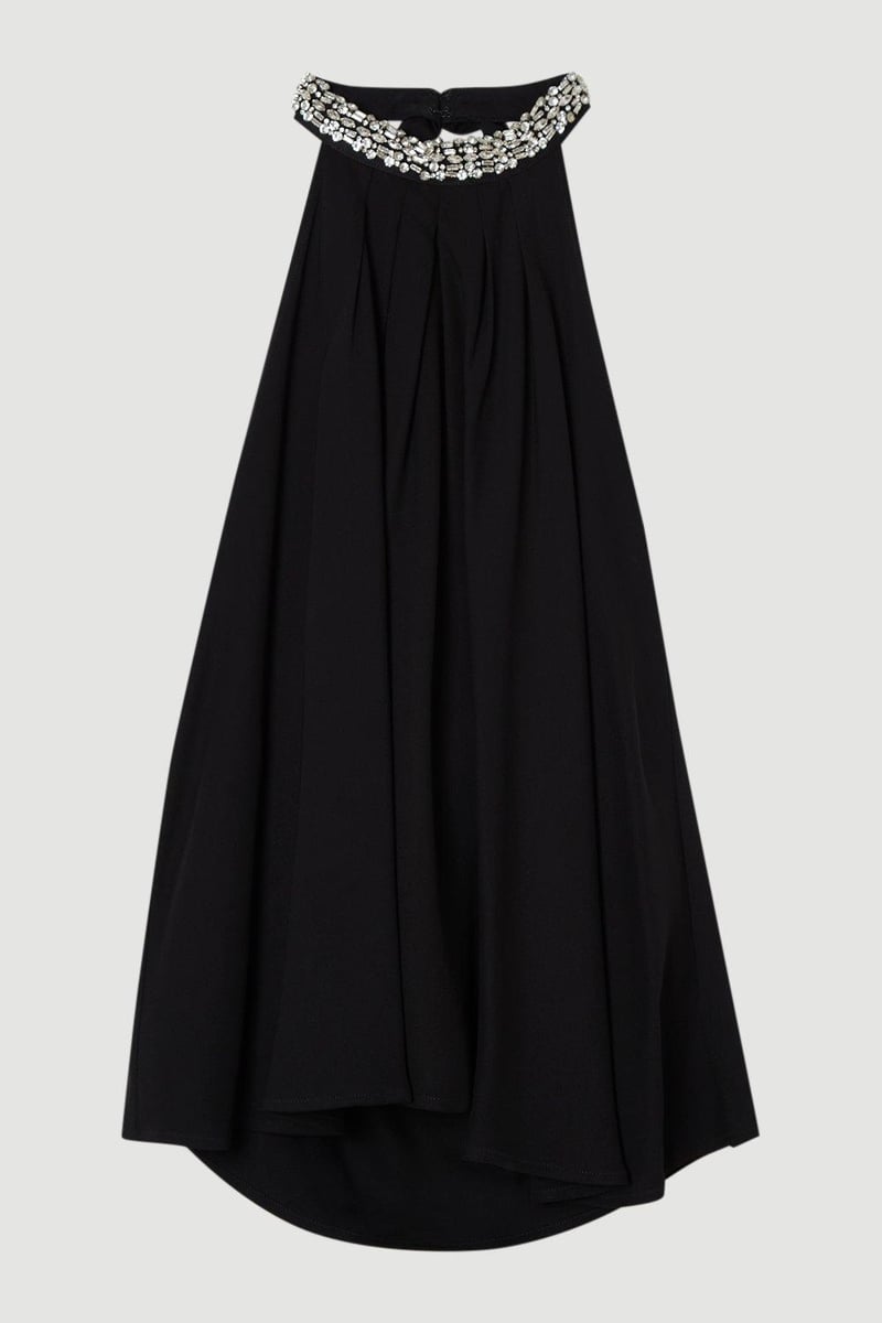 Black Embellished Halter Neck Tie-Back Blouse