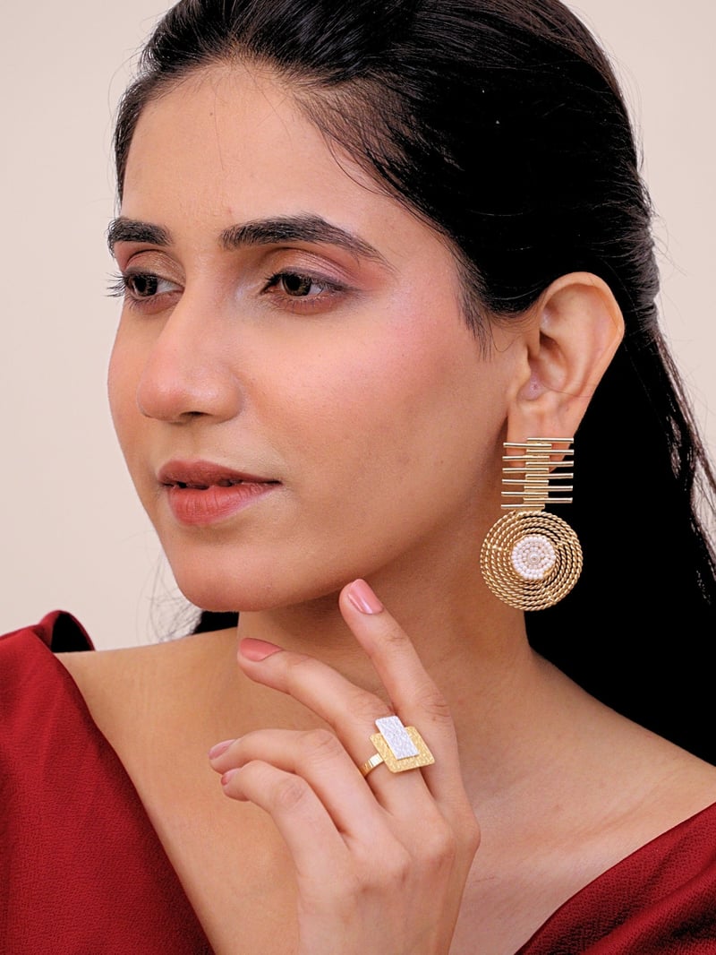 Mahtabi Brass Earrings for Women 18K Gold Plated