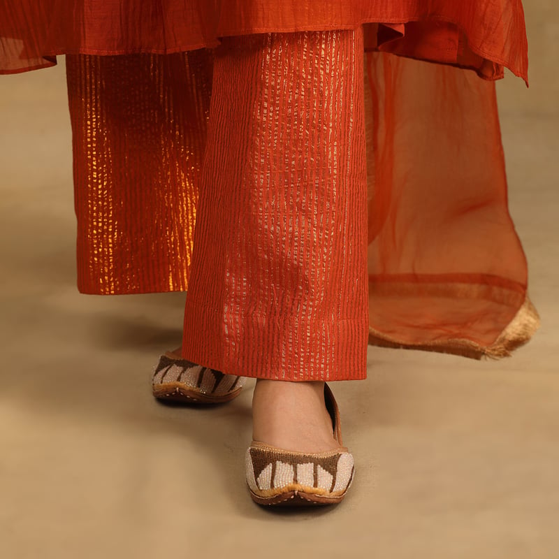 Burnt Orange Hand Embroidered Silk Chanderi Kurta Set