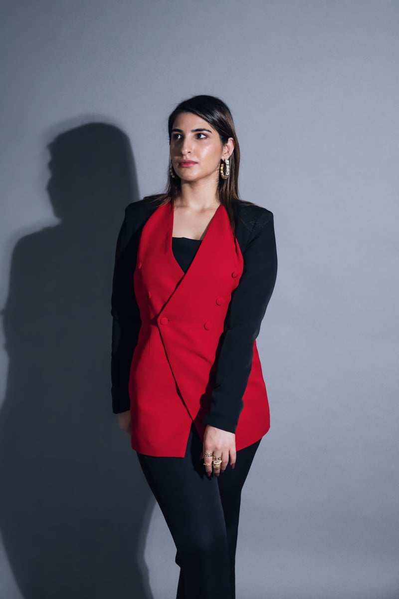 Red and Black Double-Breasted Blazer Co-ord Set