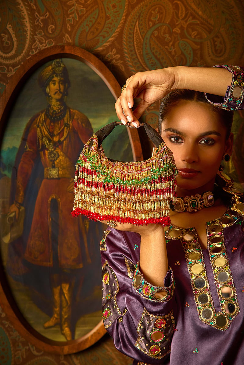 Faiza Boat Bag-Gold Red