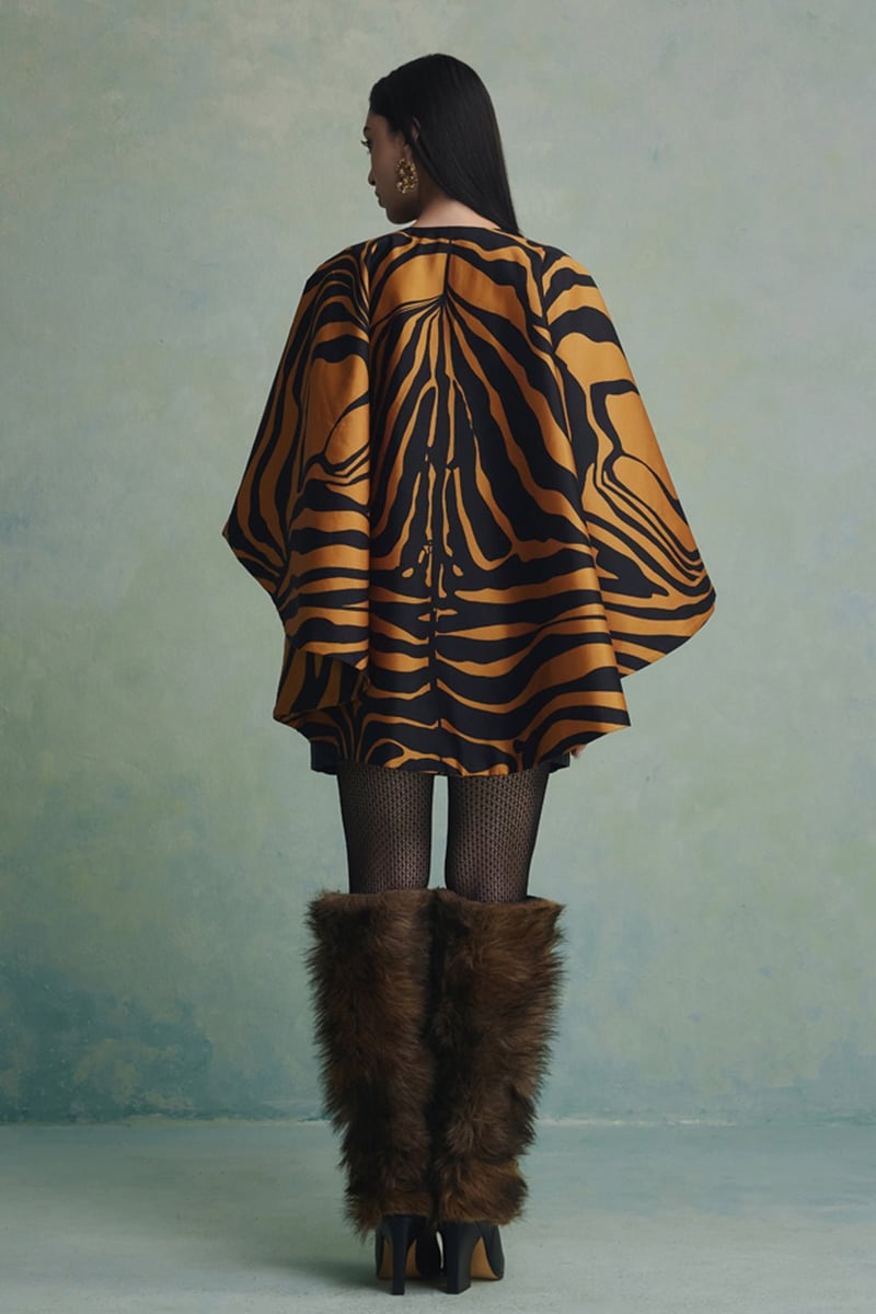 Black/Yellow Tiger Print High-Low Cape Jacket