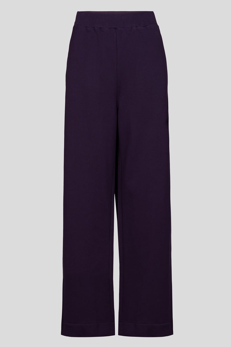 Plum Cotton Terry Wide-Leg Trackpants