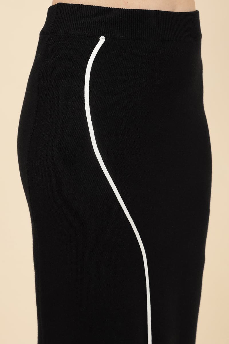 Black Graphic Knit Top and Midi Skirt Co-ord Set
