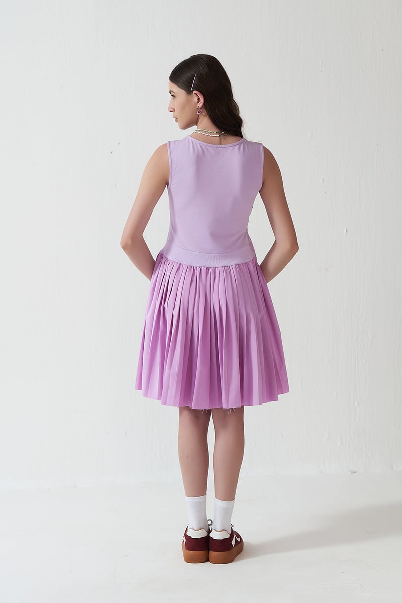 Lavender Graphic Pleated Mini Dress
