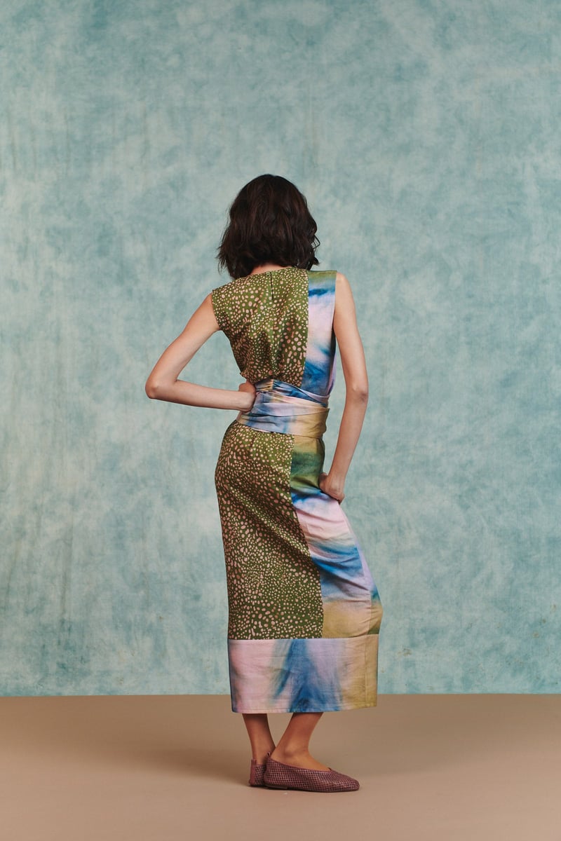 Prism Blot Co-Linen Tie Dress
