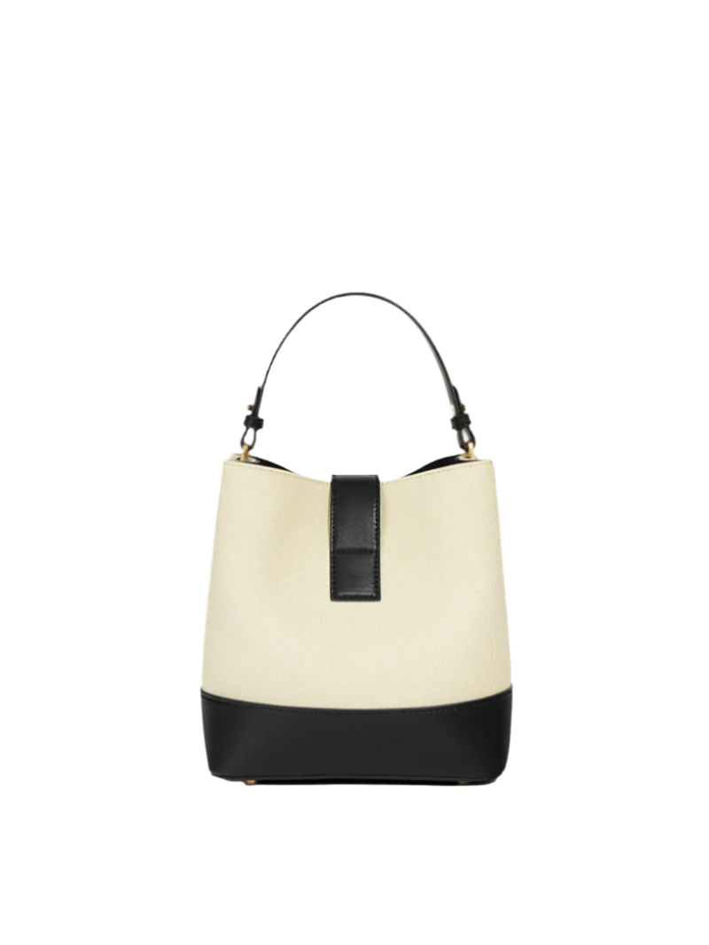 Sylvia- Ladies Leather Bucket Bag Ivory/Black