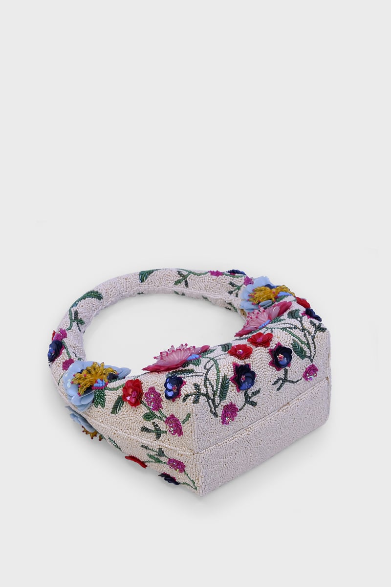 Azure Blossom Embellished Beaded Bag
