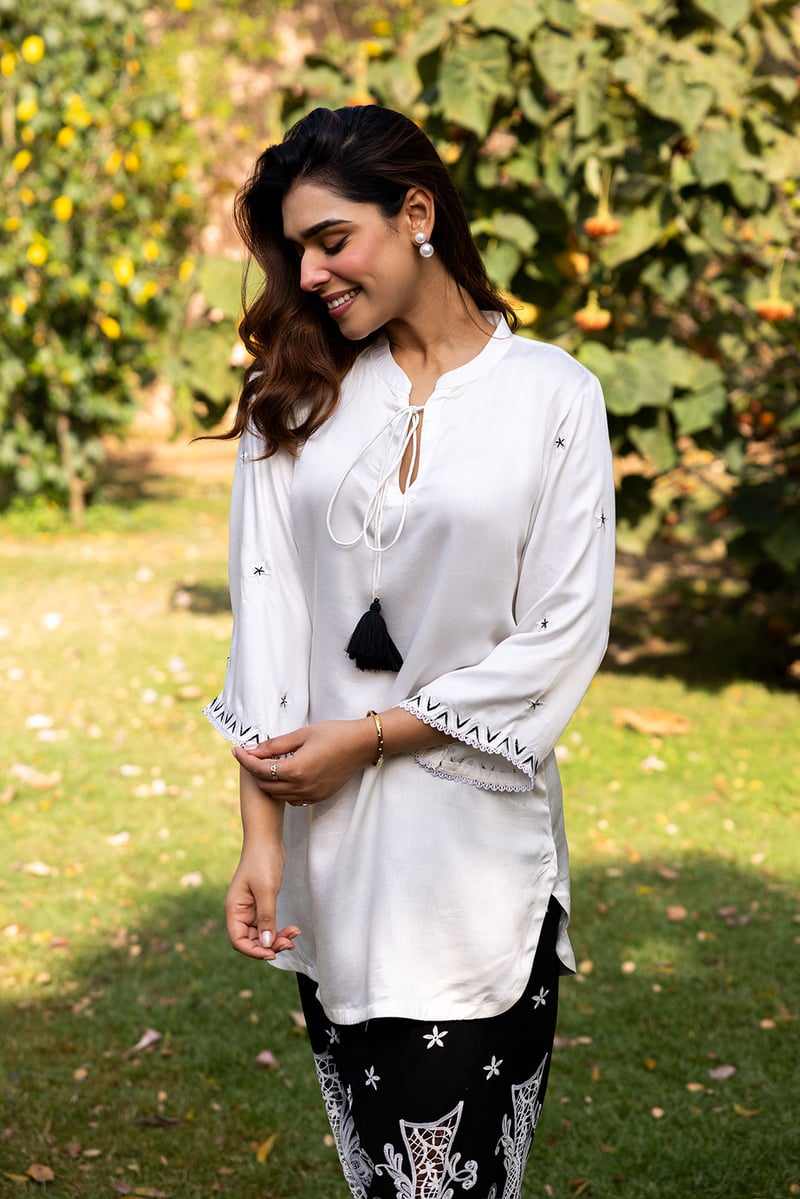 Ivory Kurta and Black Cutwork Salwar Set