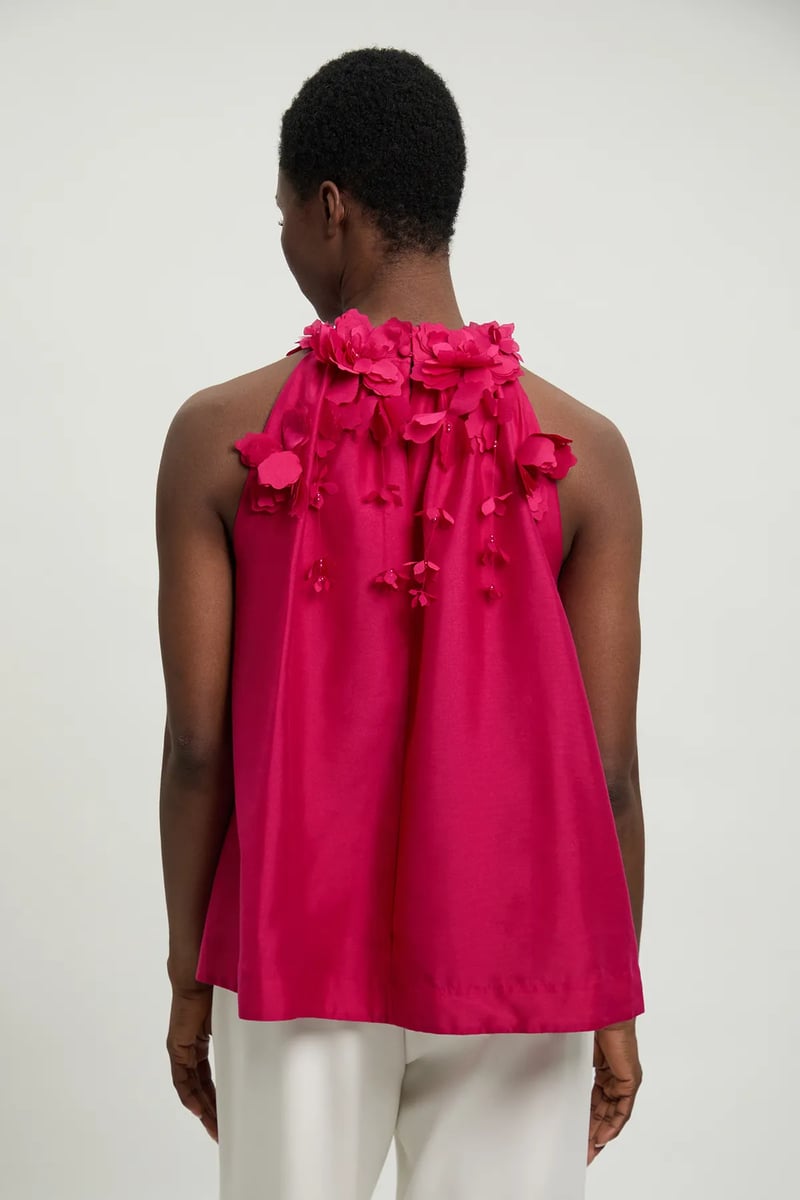 Floral Applique Woven Halter Woven Blouse
