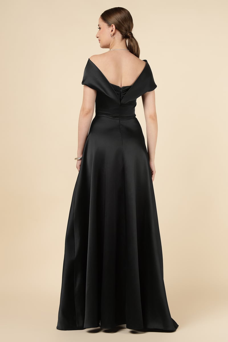 Black Off-Shoulder Embellished Maxi Gown