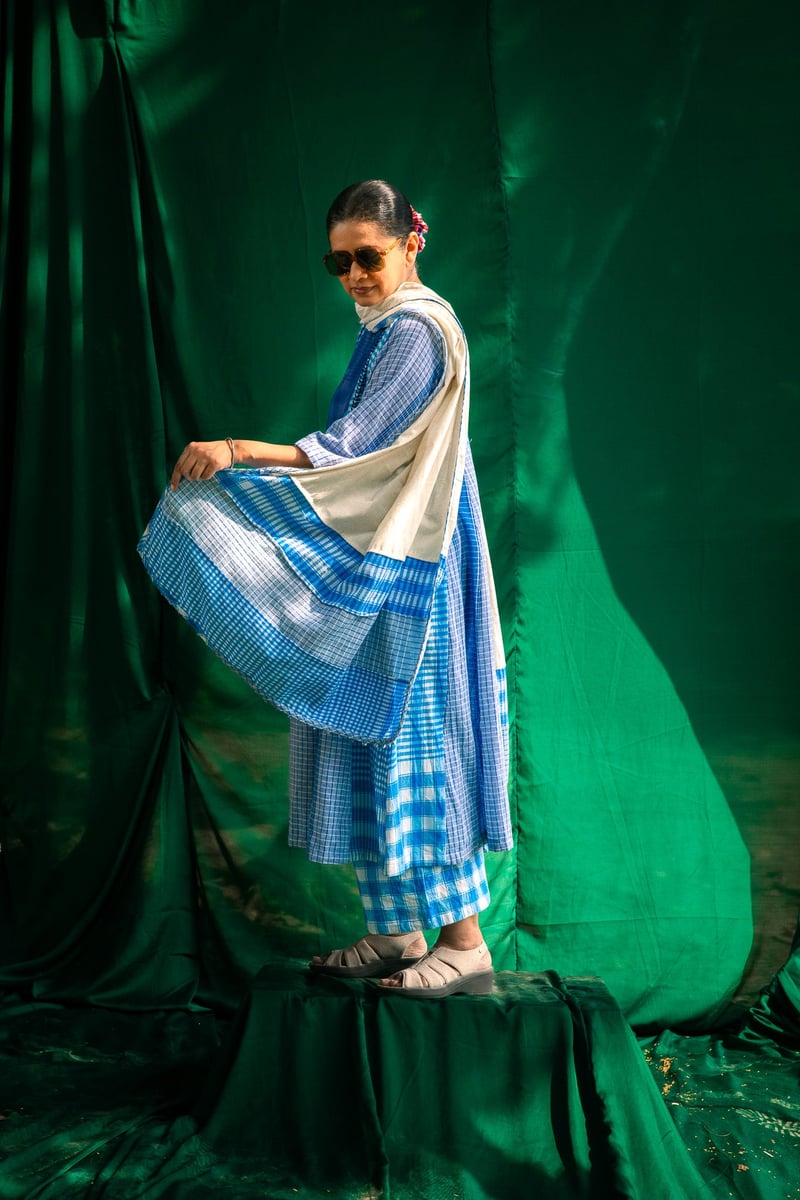 Blue Side Panelled Embroidered Dress