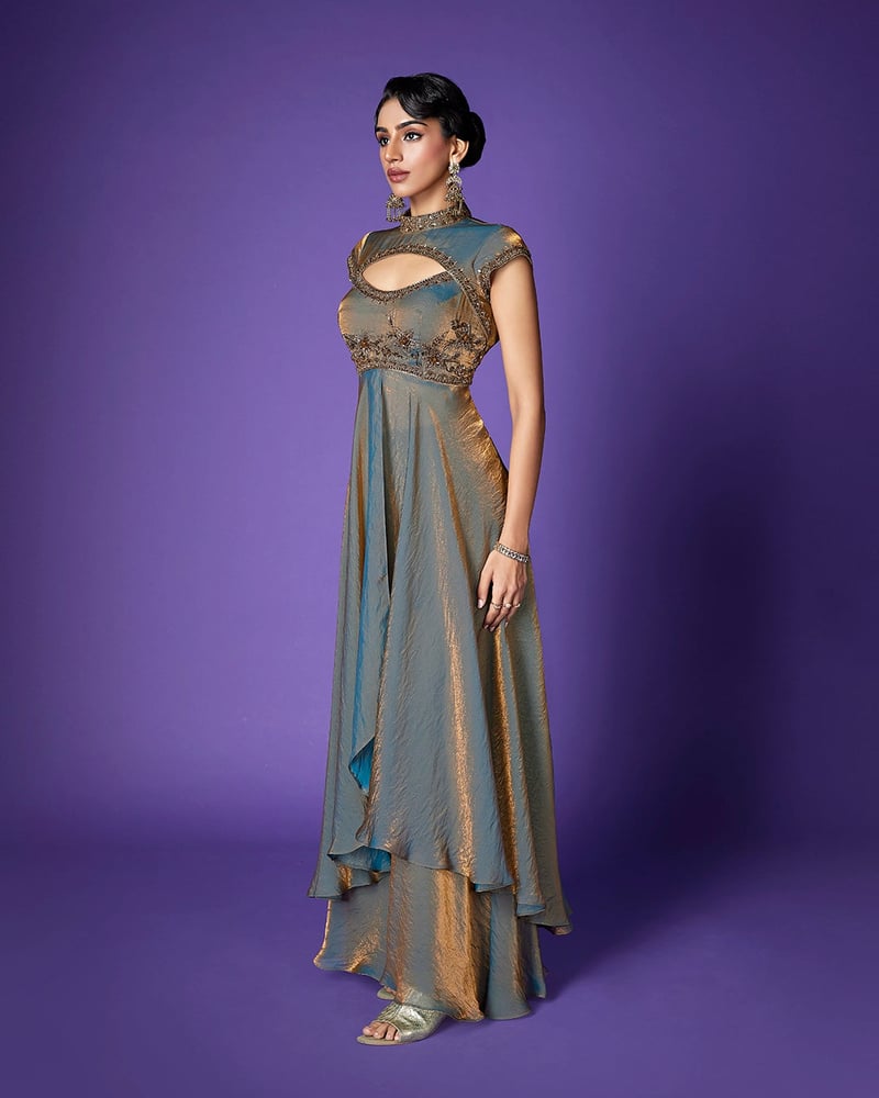 Twilight Dusk Shimmer Tissue Kurta Sharara Co-ord Set
