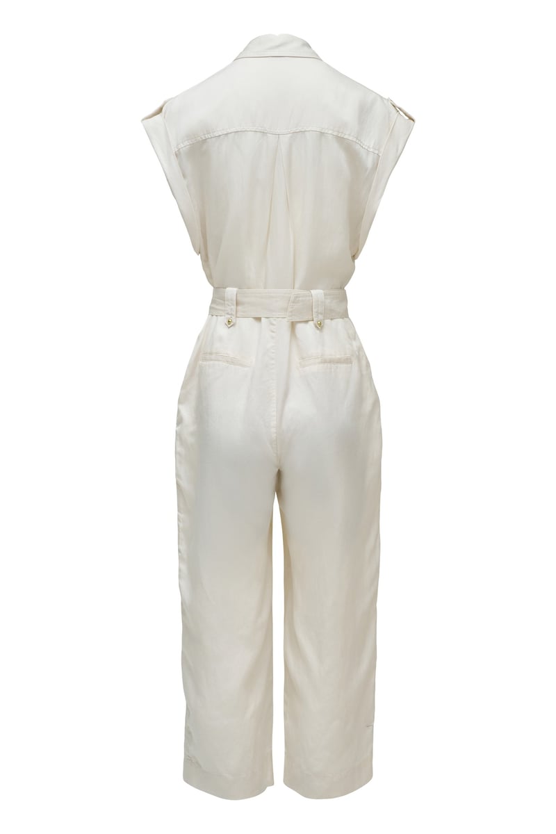 Light Beige Belted Shirt Jumpsuit with Button Front