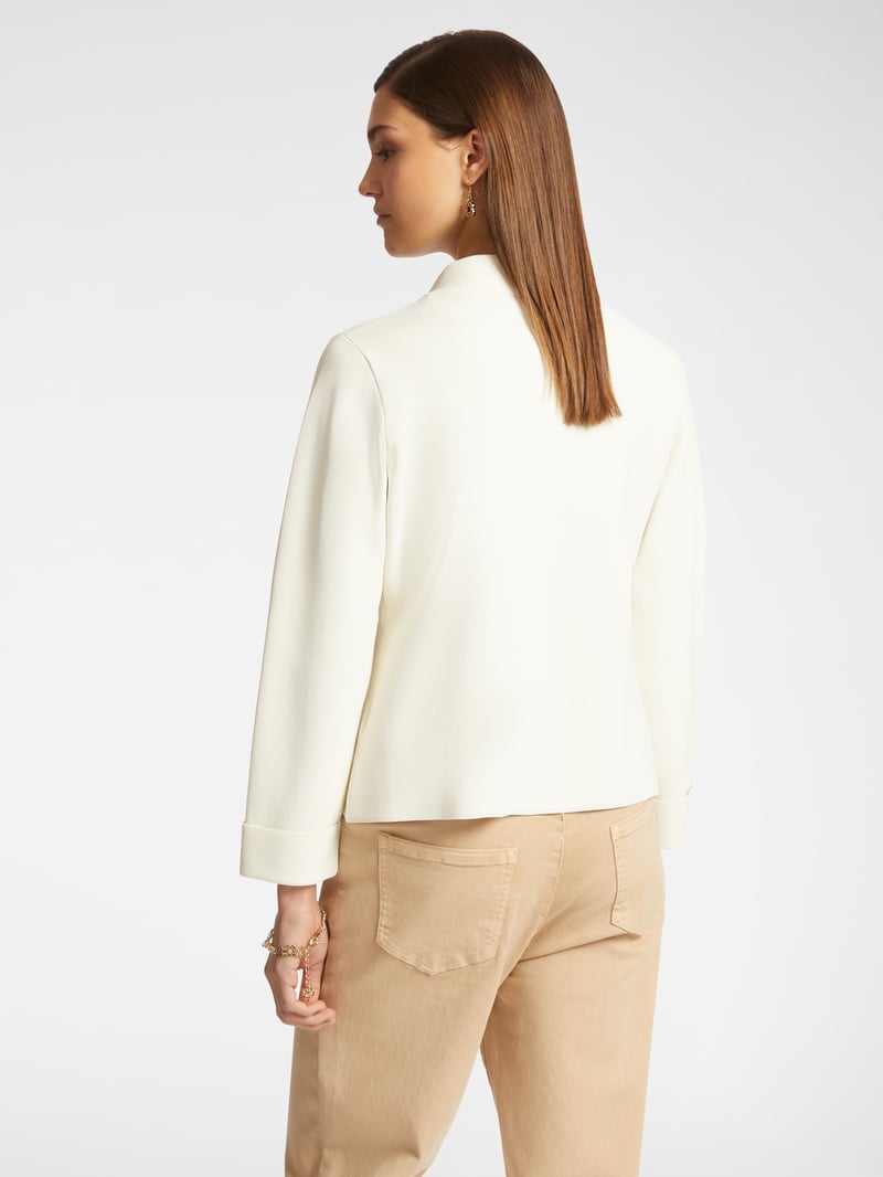 White Tailored Button-Front Jacket with Flap Pockets