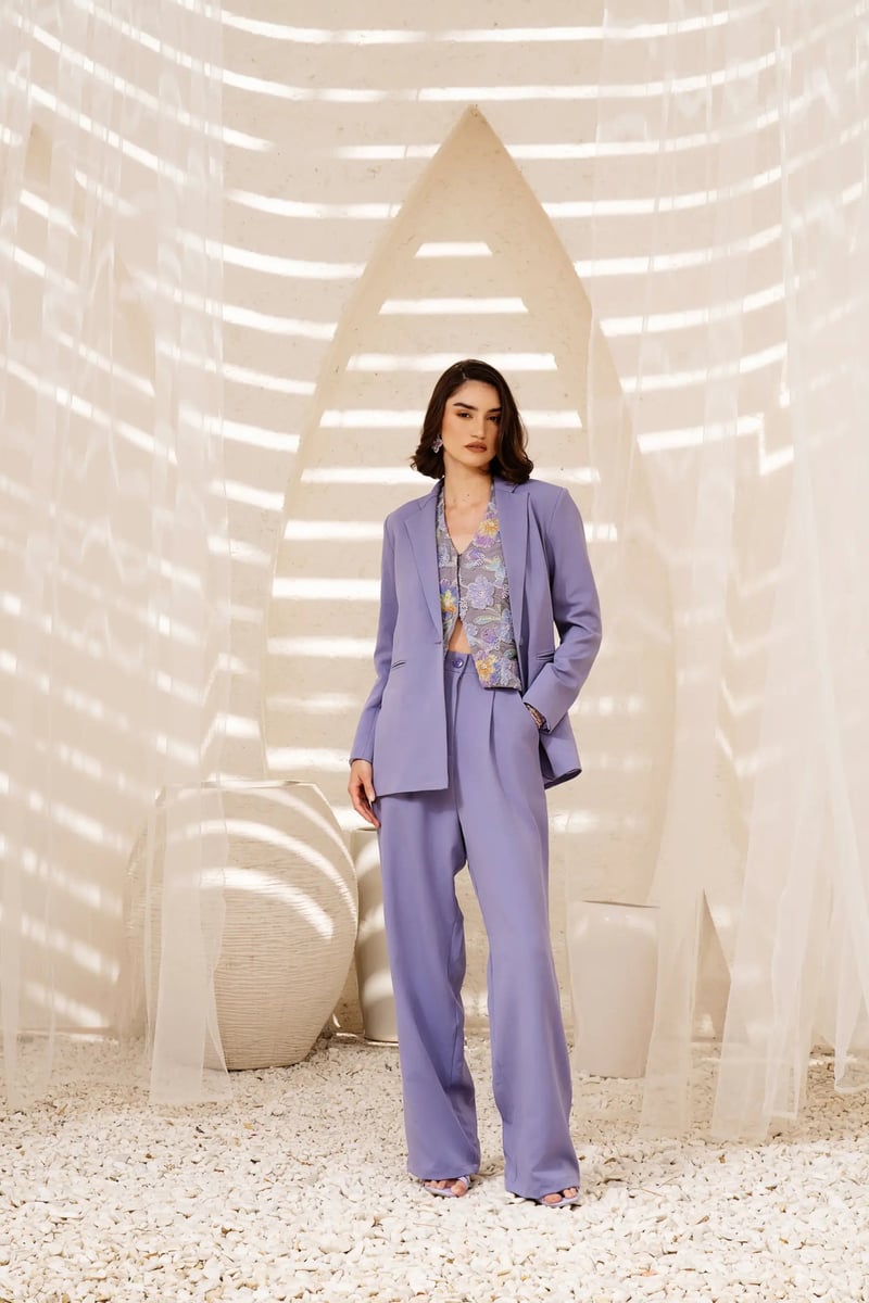 Periwinkle Halter Embroidered & Beaded Net Waistcoat