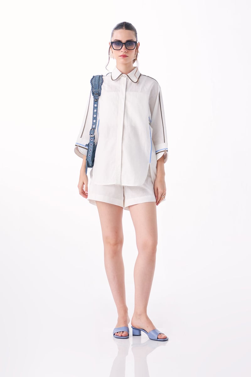 White Cotton-Linen Shirt and Shorts Co-ord Set