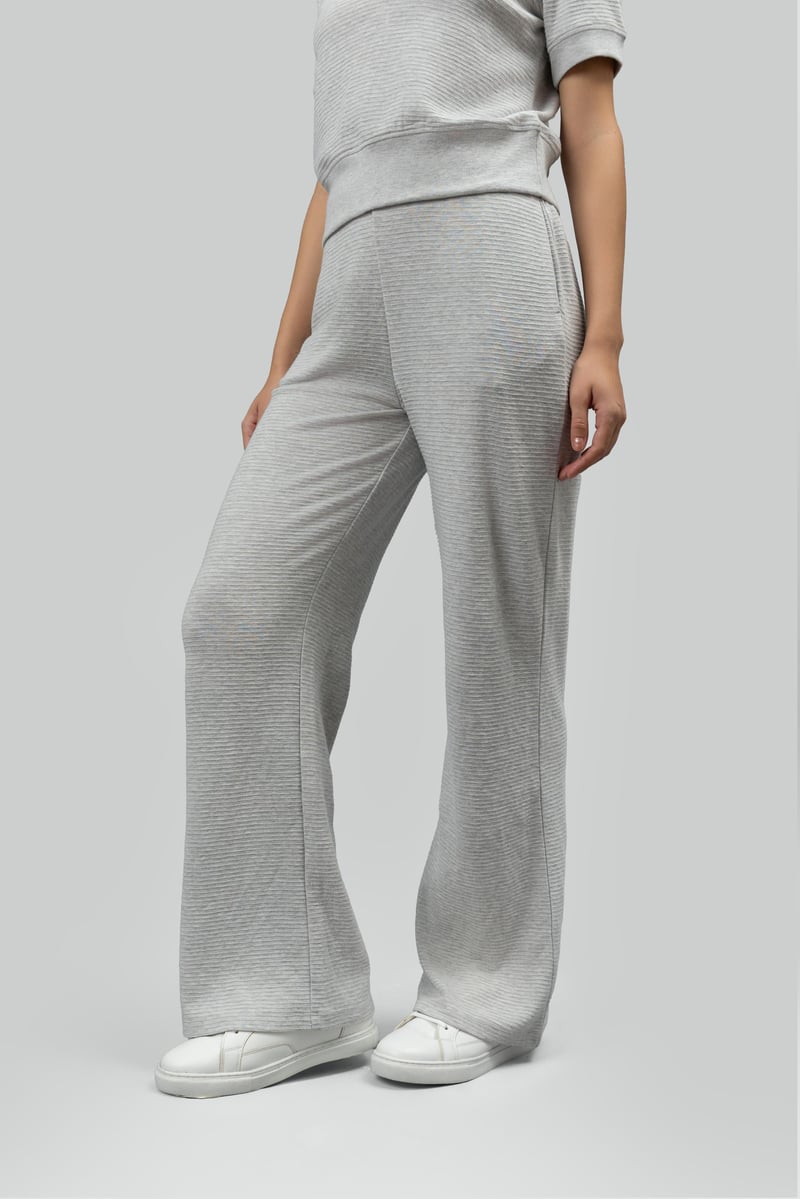 Grey Ottoman Rib Wide-Leg Lounge Pants