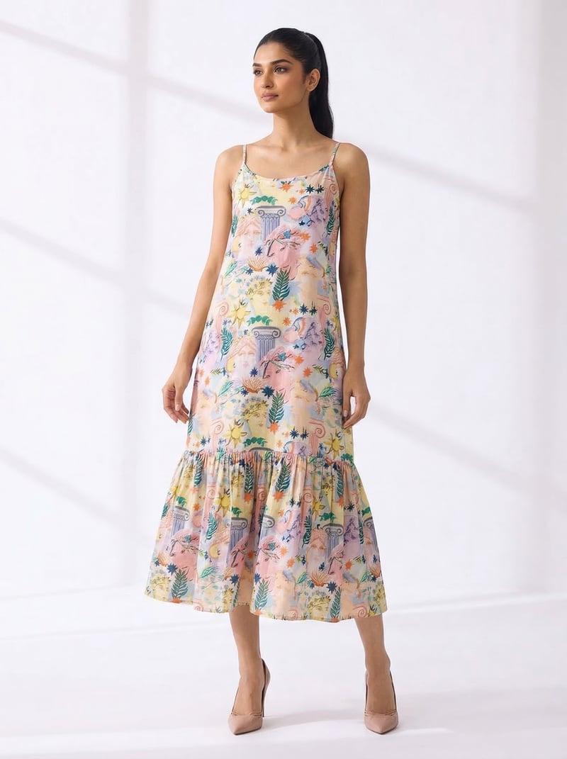 Yellow Pastel Printed Tiered Midi Dress — POPPY PARO