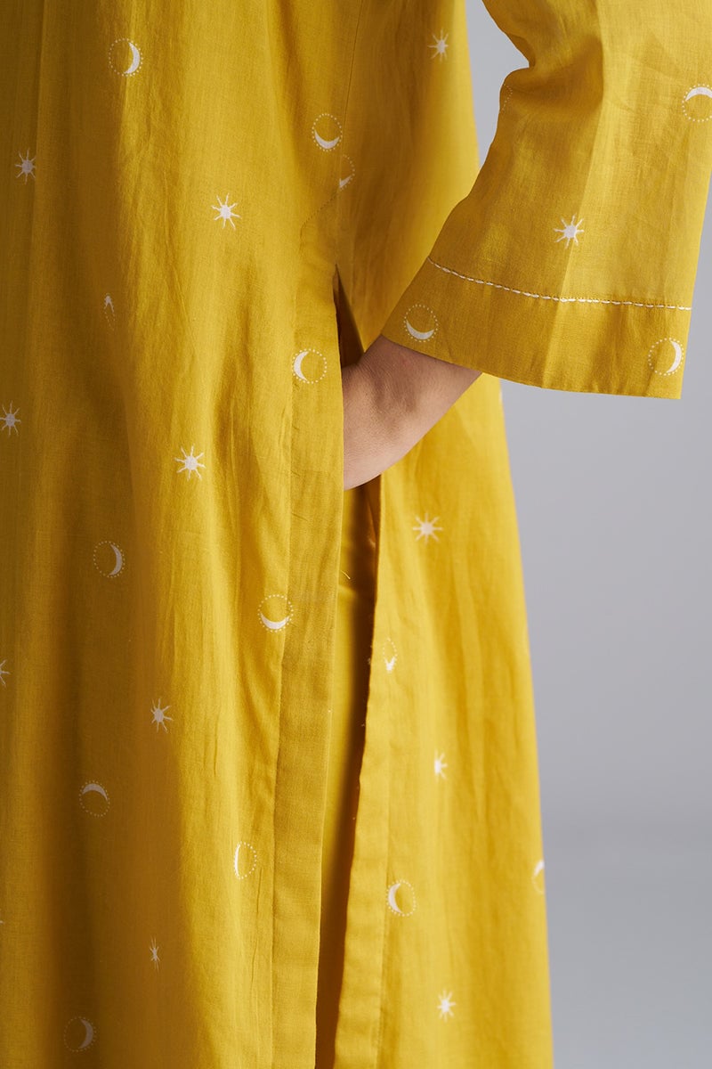 Nugget Gold Yellow Printed Mul-Cotton Co-ord Set