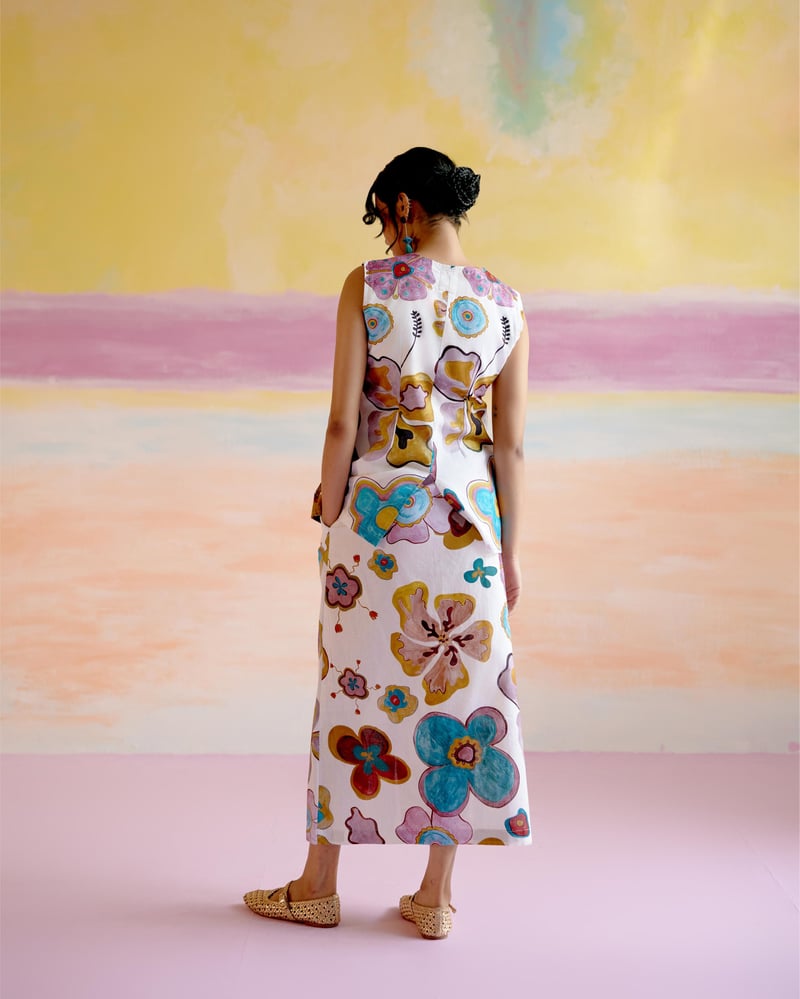 Multicolor Printed Cotton Poplin Skirt Co-ord Set