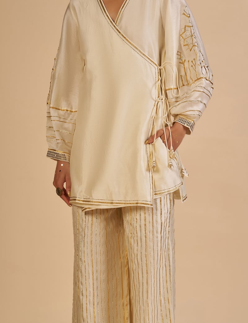 Off White Wide-Leg Lurex Striped Trousers