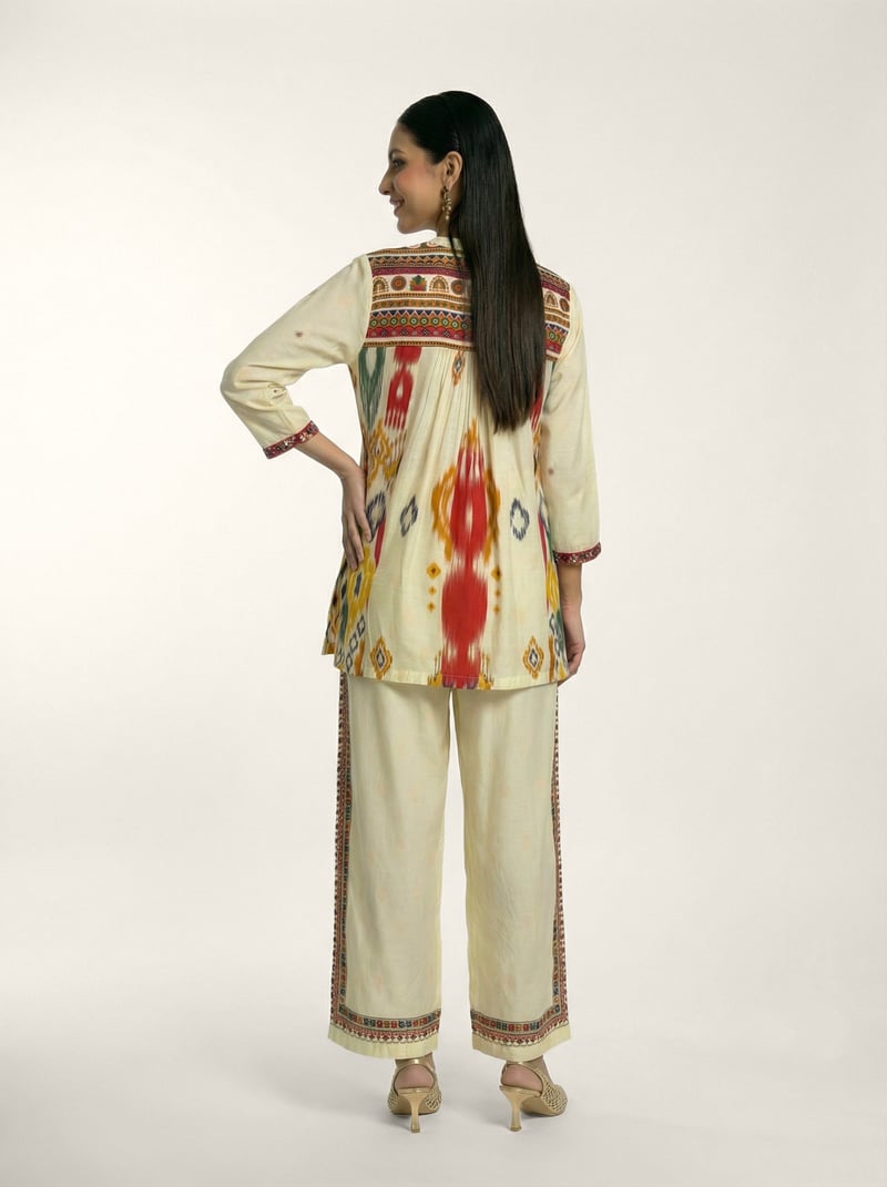 Off-White Printed Kurta and Wide-Leg Pants Co-ord Set