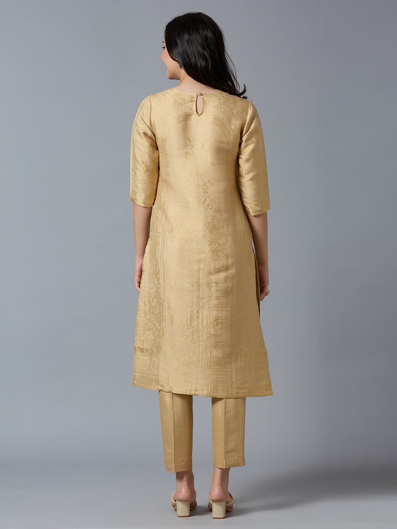 Navy/Gold Brocade Straight Kurta with 3/4 Sleeves