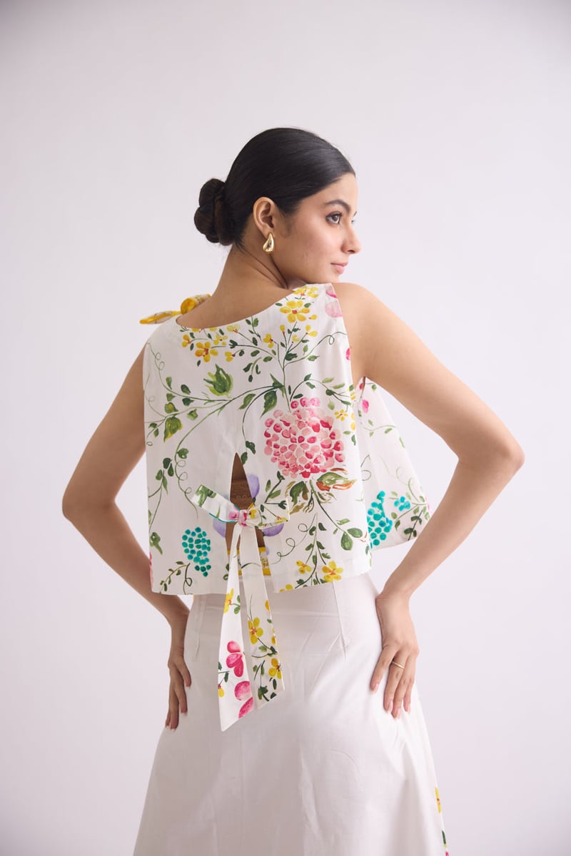 White Floral Poplin Top and Maxi Skirt Co-ord Set
