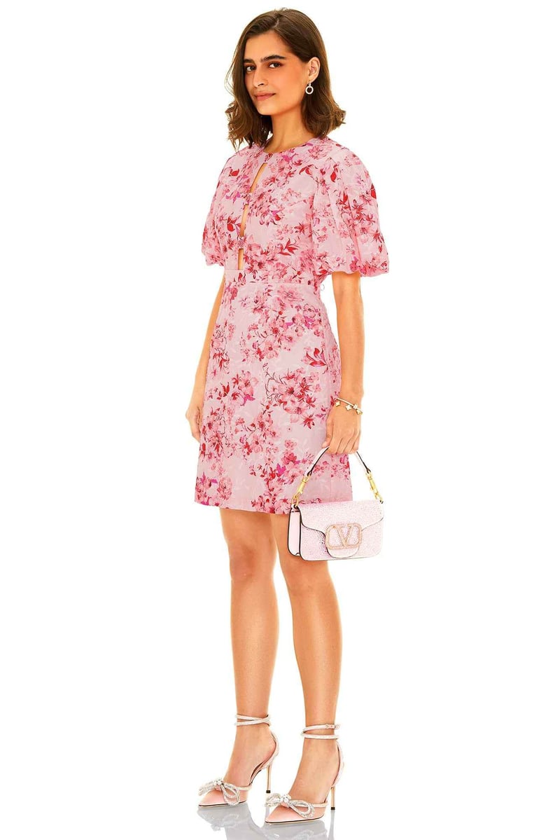 Pink Floral Puff Sleeve Fit and Flare Mini Dress