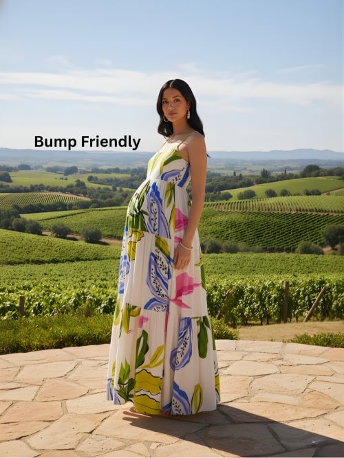 Multicolor Printed Tiered Maxi Dress in Bemberg Silk