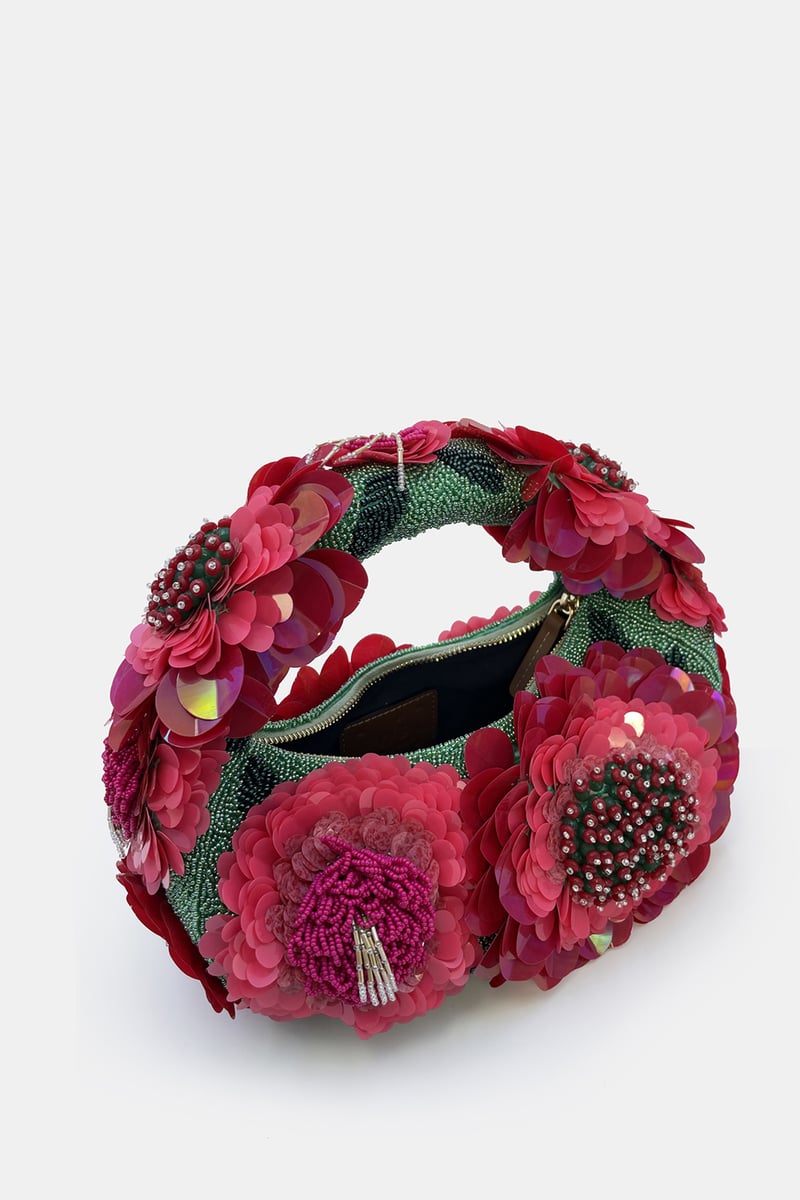 Crimson Bloom Luxe Embellished Bag