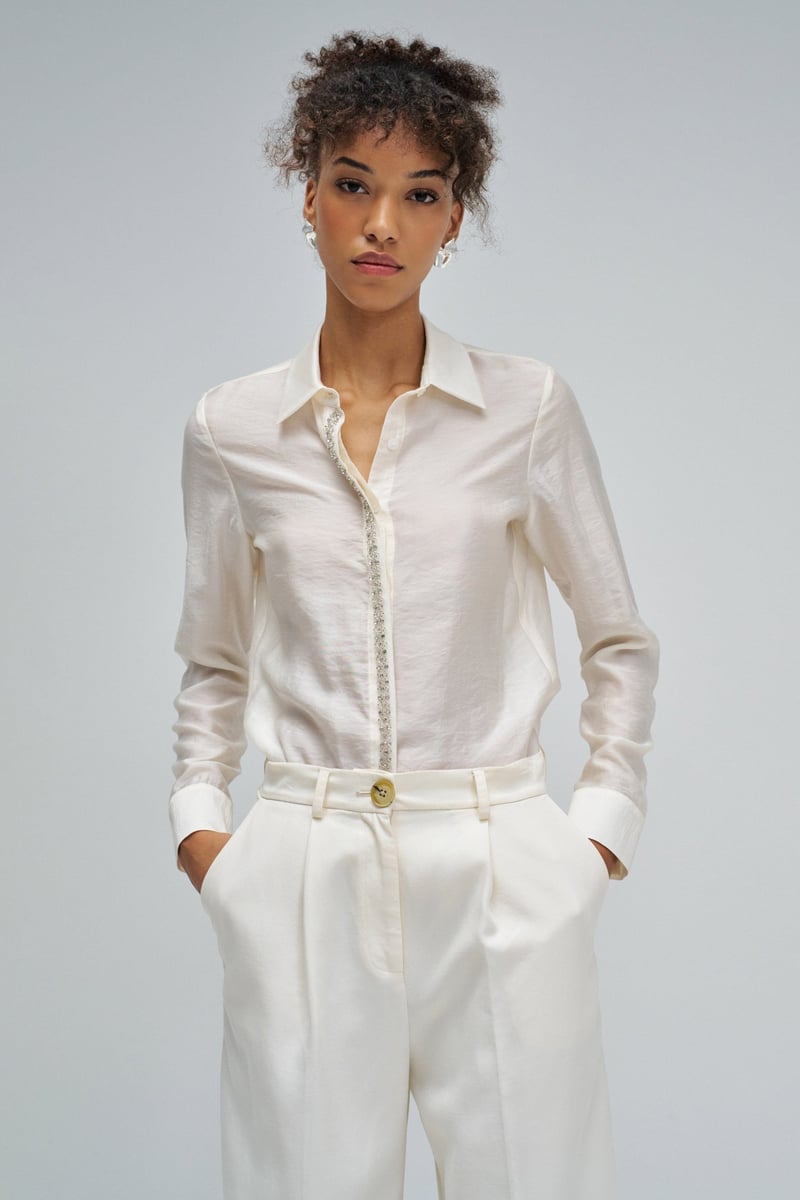 Light Beige Embellished Placket Button-Down Shirt — SALSA JEANS