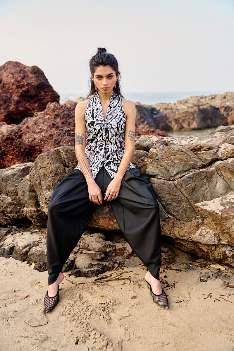 Black Dhoti-Inspired Cowl Drape Trousers