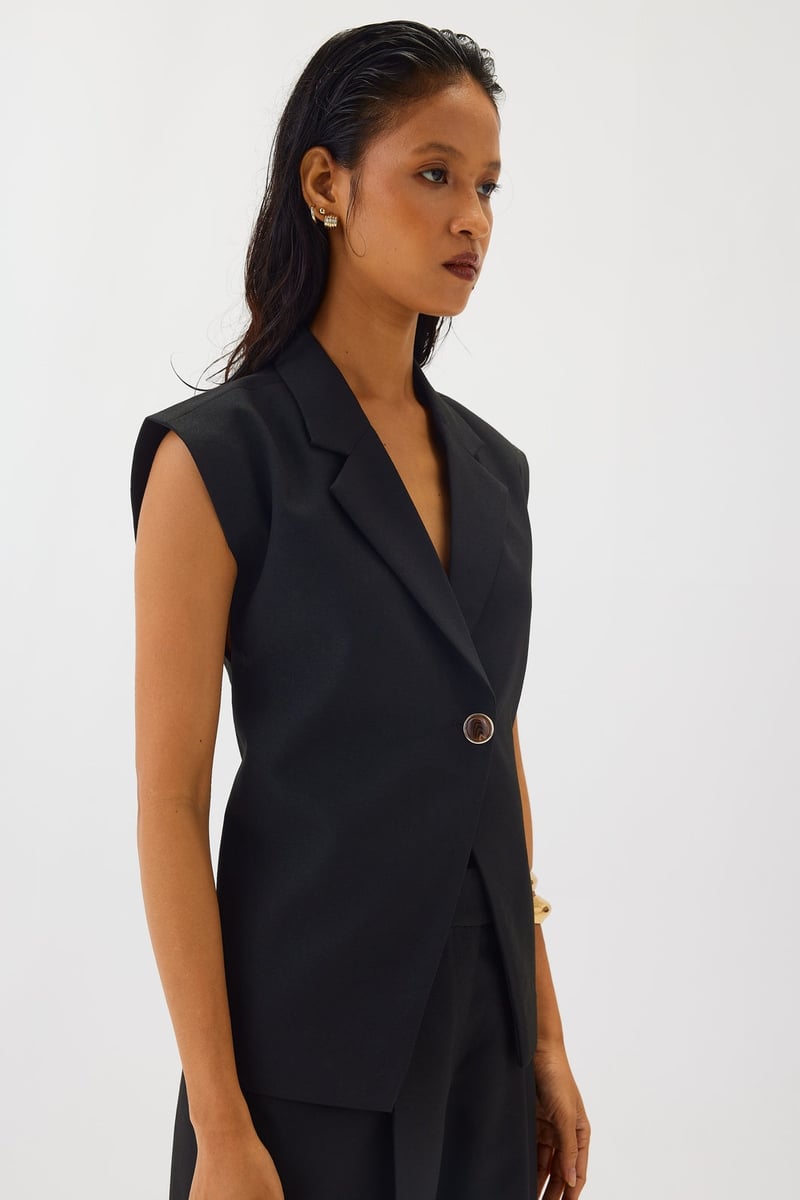 Black Tailored Longline Waistcoat with Notch Lapels
