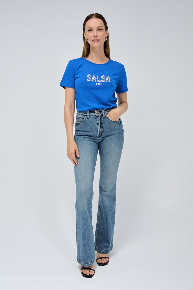 Dark Blue Logo T-Shirt with Shiny Bead Detail